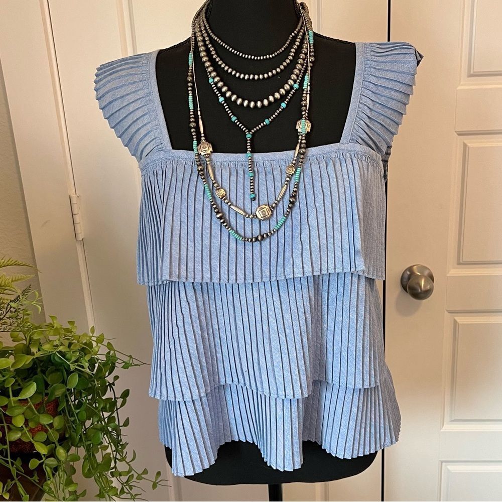 NWOT Light Blue Pleated Tiered Women's Tank Top